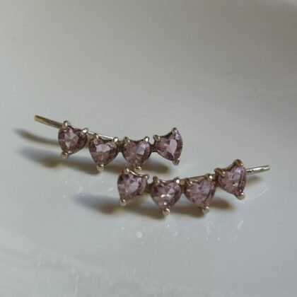 Brinco Ear Cuff Corações Rosa