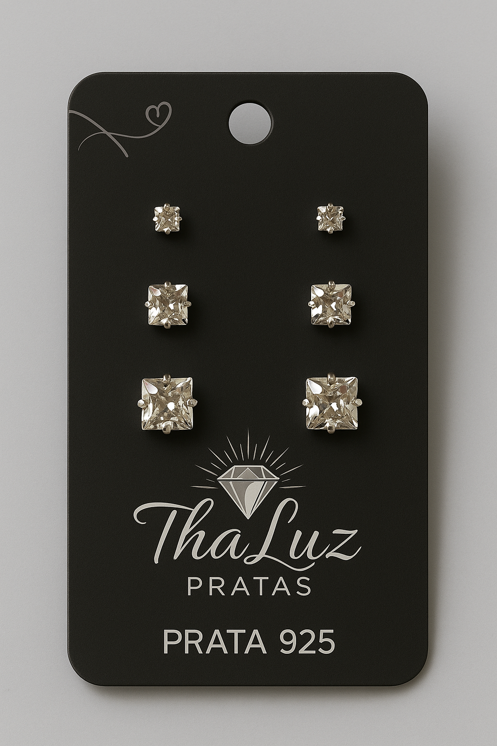 Trio Brincos Zircônia Quadrado