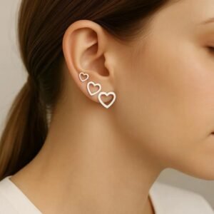 Trio brinco de coração chapinha vazado